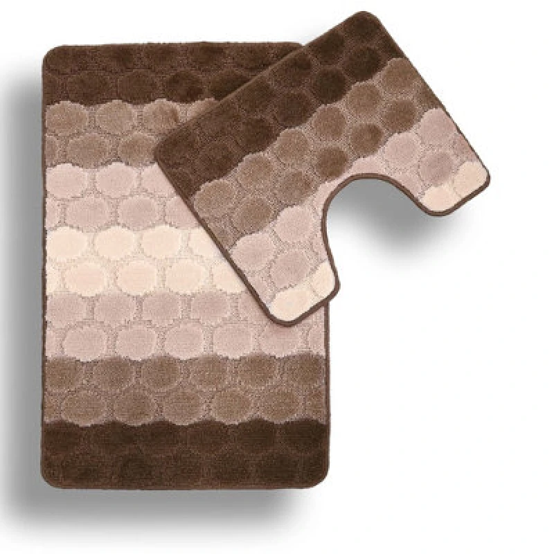 Image of Velosso Hex Stripe Bath And Pedestal Mat Beige