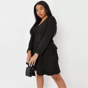 image of Missguided Plus Ruffle Wrap Mini Dress - Black