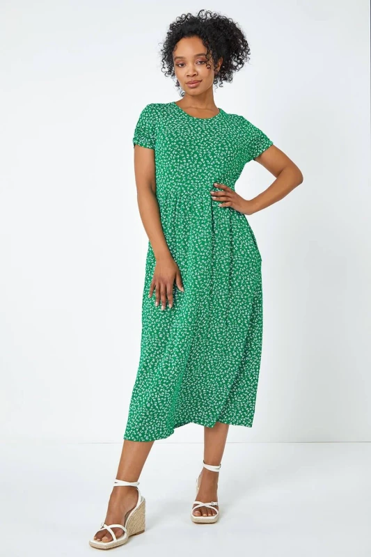 Image of Roman Womens Petite Floral Print Midi Dress in Green Size: 8 Green Female 8