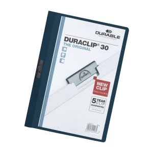 image of Durable DURACLIP 30 Original A4 PVC Folder with Clear Front and 3mm Spine Midnight Blue Pack of 25