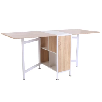 Image of HOMCOM Foldable Drop Leaf Dining Table Folding Workstation for Small Space with Storage Shelves Cubes Oak & White