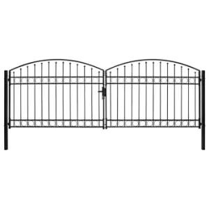 image of Vidaxl Fence Gate Double Door With Arched Top Steel 400X125cm Black