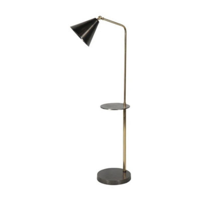 Image of Buttercup Farm Amelie Floor Lamp With Table - Stainless Steel/aluminium - L45 X W29 X H138cm - Satin Grey/brass