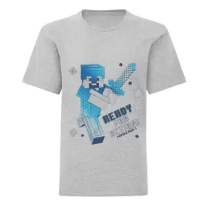 image of Minecraft Boys Ready For Action T-Shirt (12-13 Years) (Heather Grey)