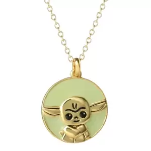 Image of Star Wars The Mandalorian The Child green and gold Enamel Silver plated brass disc necklace CF01092YL-Q.PH