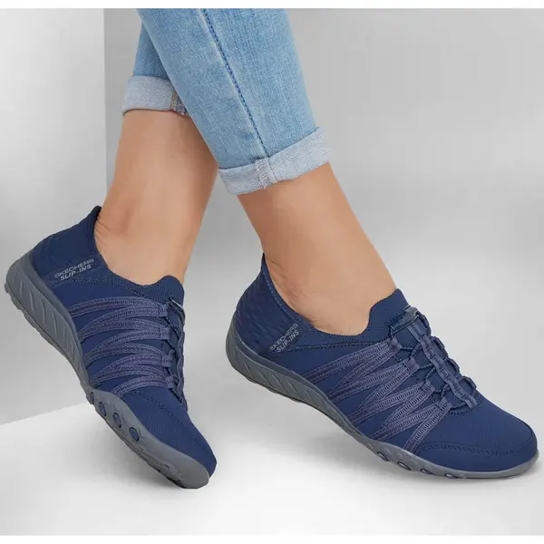 Image of Skechers Womens Slip Ins Breathe Easy Hands Free Trainers Blue - UK 5