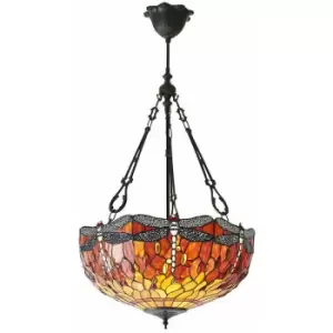 image of Tiffany Glass Hanging Ceiling Pendant Light Orange Dragonfly 3 Lamp Shade i00114