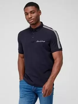Image of Armani Exchange Tape Shoulder Polo Shirt - Navy, Size S, Men