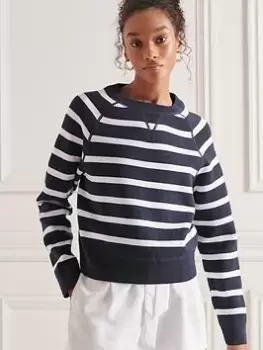 Image of Superdry Essential Organic Cotton Crew Jumper - Navy, Size 10, Women