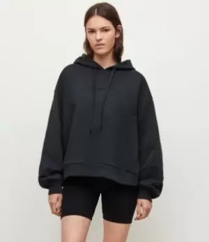 Image of AllSaints Womens Cornu Rihan Embroidered Hoodie, Washed Black, Size: M