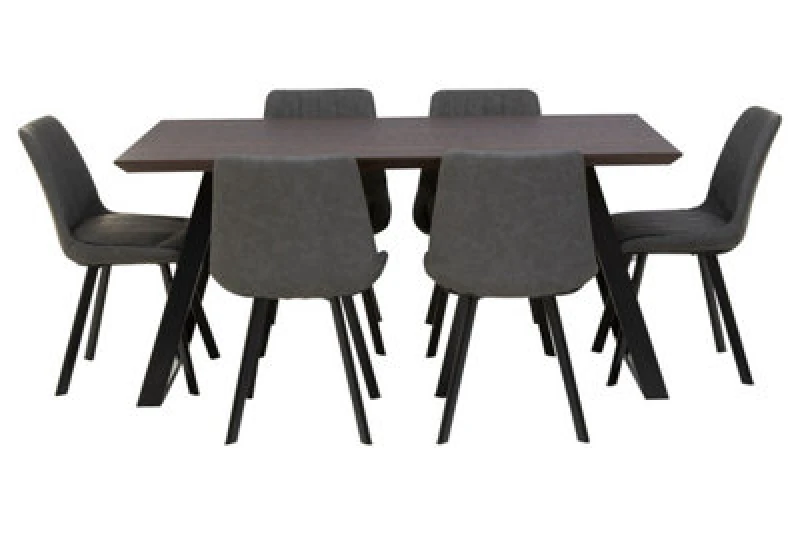 Image of Orsina Contemporary 7Pc Grey Rectangular Dining Set, Space Saving Design Set, Durable Small Dining Set For House