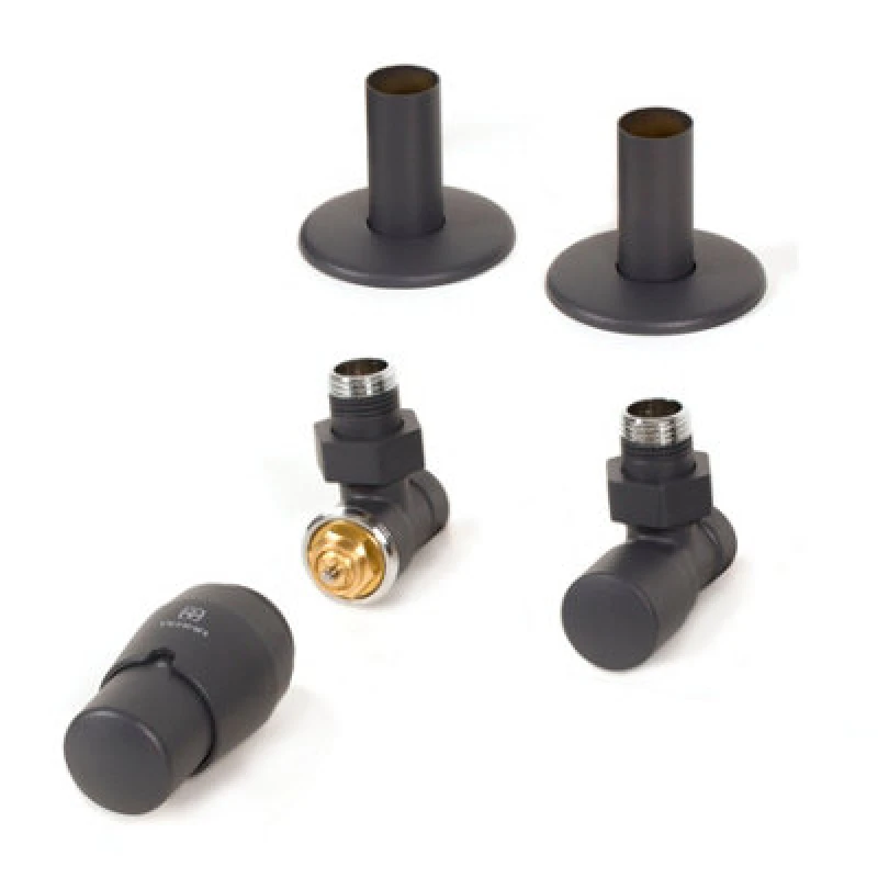 Image of Terma Royal Modern Grey Left Sided Angled Radiator Valve & Lockshield (Dia)15mm X ½"