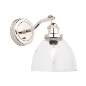 Parma Metal Wall Lamp, Bright Nickel Plate, Glass