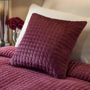 image of Stella Velvet Quilted Filled Cushion, Damson, 43 x 43cm - Soiree