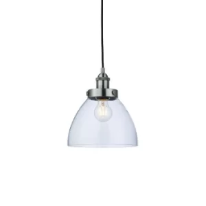 image of Hansen Dome Pendant Light Brushed Silver Paint, Clear Glass