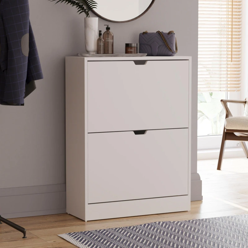 Image of Lassic Vida Designs 2 Drawer Shoe Cabinet (Handle less) White unisex 2 Drawer