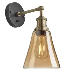 image of Industville Brooklyn Tinted Glass Flask Amber Wall Light / 6" Brass Holder