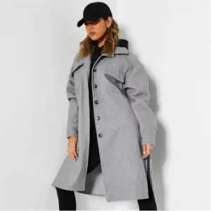 image of I Saw It First Faux Wool Belted Shacket - Grey