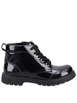 Image of Hush Puppies Jolie Patent Junior School Boot - Black, Size 10 Younger