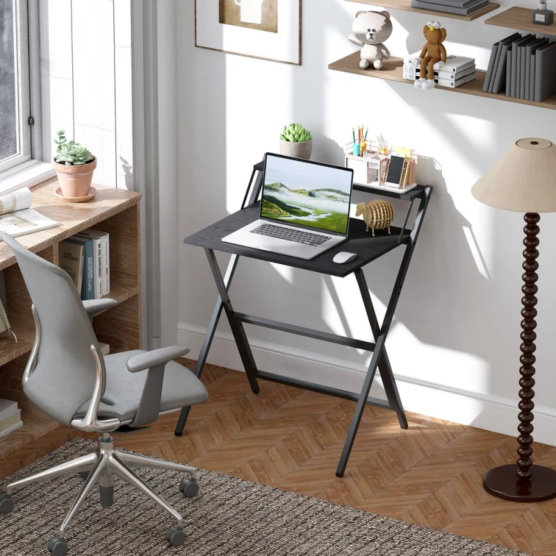 Image of HOMCOM 70cm Folding Computer Desk for Small Spaces Bedroom, Black Unisex Small