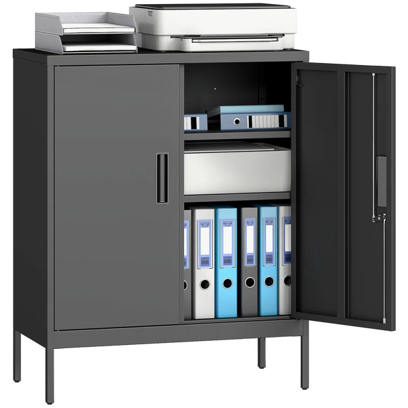 Image of HOMCOM Metal Storage Cabinet with Lock for Home Office, Garage, Study in Black Unisex