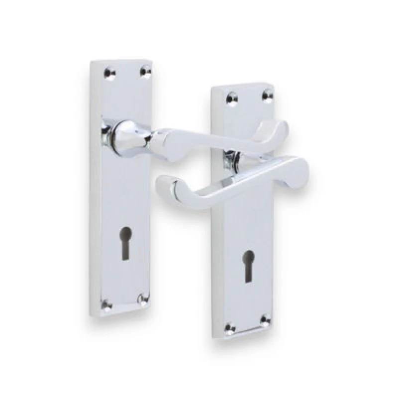 Image of Spira Brass Victorian Scroll Lock Lever Handle 150mm Polished Chrome