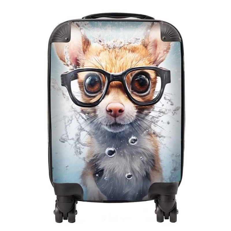 Image of Warren Reed - Designer Splashart Doormouse With Glasses Suitcase in Blue Size: Large Blue Unisex Large