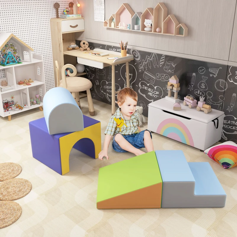 Image of HOMCOM 4 Piece Soft Play Set, Baby Foam Block Toy Toddler 1-3 Years, Blue - Blue - Homcom 5056725593247