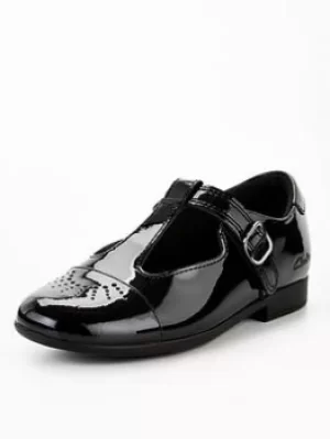 Image of Clarks Clarks Girls Scala Spirit T-bar School Shoes, Black Patent, Size 2 Older