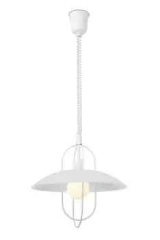 image of Riva Rise & Fall Dome Ceiling Pendant E27, Matt White, Opal White Glass Shade