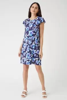 image of Navy Floral Jersey Shift Dress