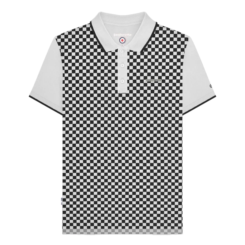 Image of Lambretta Lambretta Men Two Tone All-Over Print Polo Shirt in White Size: large White L Male 5063703654296
