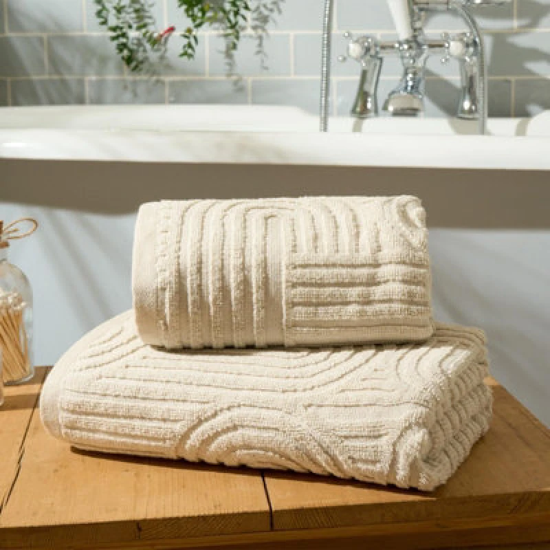 Image of OHS OHS Arch Jacquard Bath Hand Towel Cotton Bathroom Absorbent Quick Drying Cloth in Cream Cream Hand Towel Unisex 5027434186365
