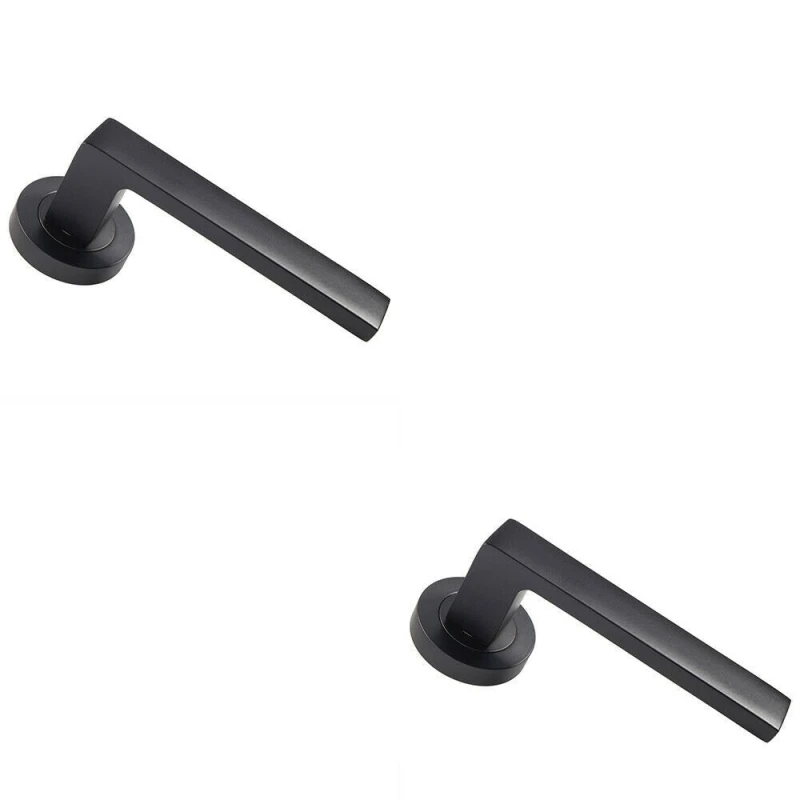 Image of Loops 2x PAIR Straight Square Handle on Round Rose Concealed Fix Matt Black Finish Black