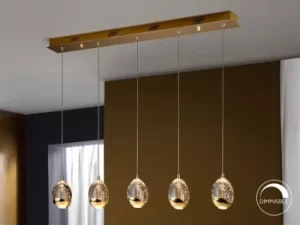 image of Roc Integrated LED 5 Light Crystal Drop Bar Ceiling Pendant Gold Bubble Effect