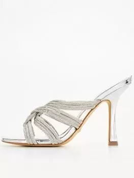 Image of Guess Sypress Diamante Detail Mule - Silver, Size 41, Women