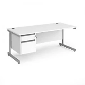 Image of Dams International Straight Desk with White MFC Top and Silver Frame Cantilever Legs and 2 Lockable Drawer Pedestal Contract 25 1800 x 800 x 725mm