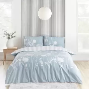 Image of Catherine Lansfield Meadowsweet Floral Reversible Blue Duvet Cover & Pillowcase Set Blue