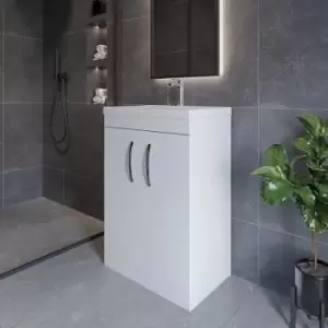 image of Nuie Athena Floor Standing 2-Door Vanity Unit with Basin-2 600mm Wide - Gloss White