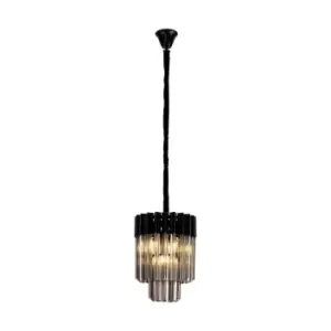 image of Poland Ceiling Pendant Round 4 Light E14, Matt Black, Smoke Sculpted Glass