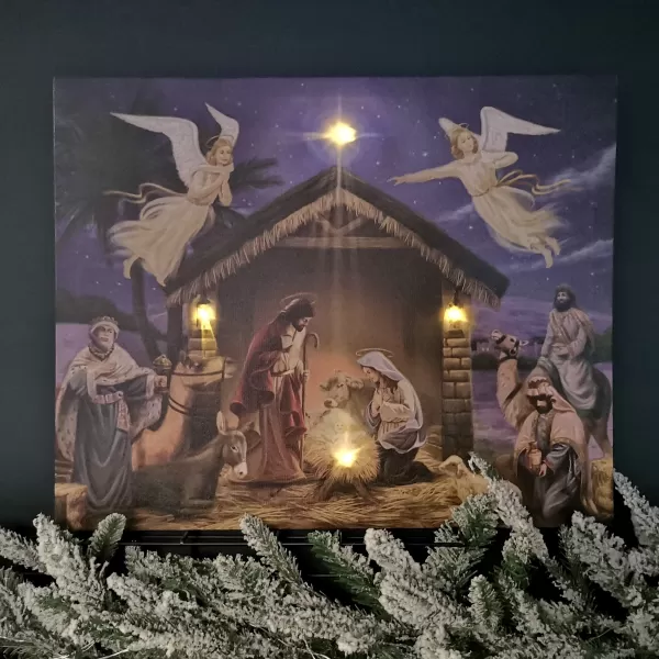 image of 40cm x 50cm Battery Operated LED Nativity Canvas Christmas Decoration