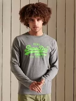Image of Superdry Vintage Logo L/s Top, Charcoal Marl Size XL Men