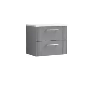 Nuie Deco 600mm Wall Hung 2 Drawer Vanity & Sparkling White Laminate Top - Satin Grey