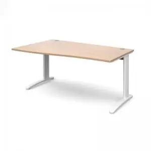 image of TR10 left hand wave desk 1600mm - white frame and beech top