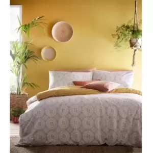 Image of Furn Mandala Duvet Cover and Pillowcase Set (Super King) (Grey/Ochre) - Grey/Ochre