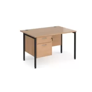 Image of Office Desk Rectangular Desk 1200mm With Pedestal Beech Top With Black Frame 800mm Depth Maestro 25 MH12P2KB