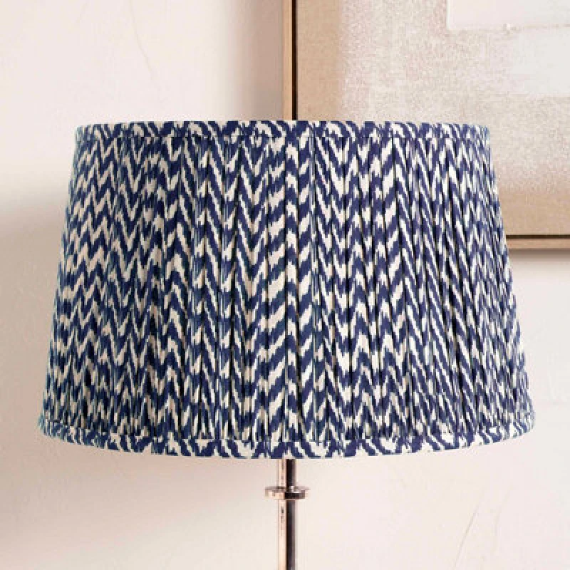 Image of Ruma Navy Blue Chevron Tapered Pleat Shade for Floor Lamps Blue