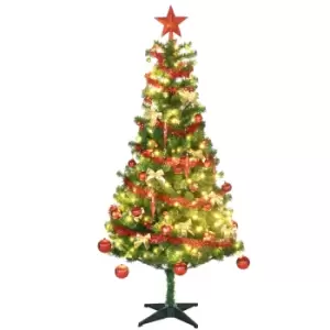 Image of HOMCOM 6' Artificial Prelit Christmas Trees Holiday Decor with Warm White LED Lights, Auto Open, Tinsel, Ball, Star