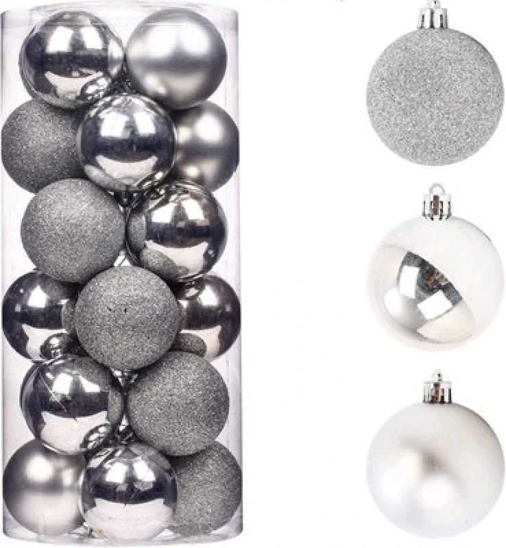 Image of Shatchi 50mm/9Pcs Christmas Baubles Shatterproof Silver,Tree Decorations Silver