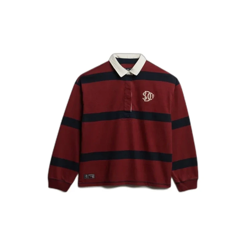 Image of Superdry Womens long-sleeve striped polo Superdry Heritage Rouge Female S